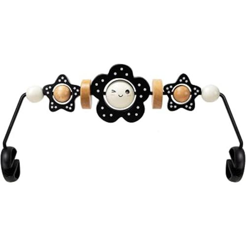 Baby Bouncer Toy Bar Wooden Compatible with Baby Bjorn Bouncers, Bouncer Toy Attachment Tight and Secure Fit, So Fun to Watch, Touch and Spin for Babies All Ages (Black and White Flower)