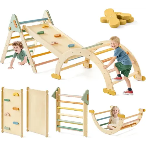 Tiny Land Pikler Triangle Set,7-in-1 Foldable Montessori Climbing Toys