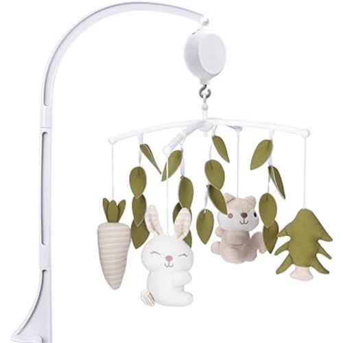 Crib Mobile 35 Lullaby Muisc, Organic Cotton Baby Mobiles for Cribs & Pack N Play, Easy to Install, Stuffed Animals Hanging Toys Newborn Boys & Girls, Safari Nursery Decor