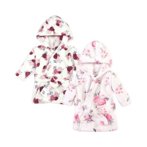 Hudson 2Pc Plush Bathrobe, Pink Floral Rose