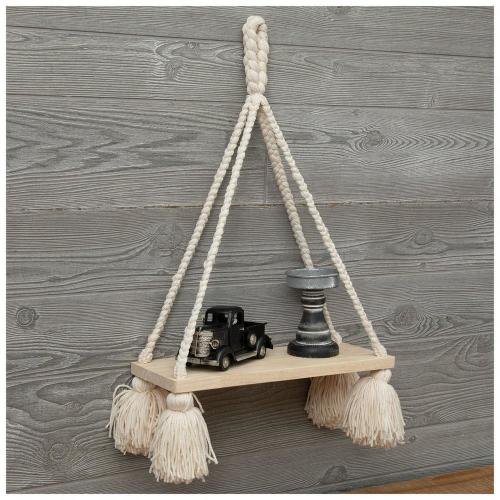 Yarn Tassels Wood Wall Shelf