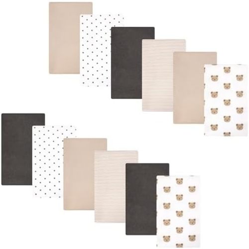 Hudson Baby Unisex Baby Cotton Polyester Flannel Burp Cloths Bundle 12-Pack