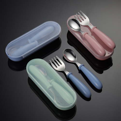 Dream Lifestyle Toddler Utensils Toddler Flatware with Silicone Handle Kids Eating Utensils Fork Spoon with Storage Box Stainless Steel Cutlery Children Cutlery