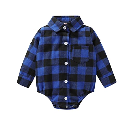 HAPPYMA Newborn Baby Boy Girls Plaid Outfit Flannel Romper Tops Infant Long Sleeve Button Down Plaid Casual Bodysuit Clothes