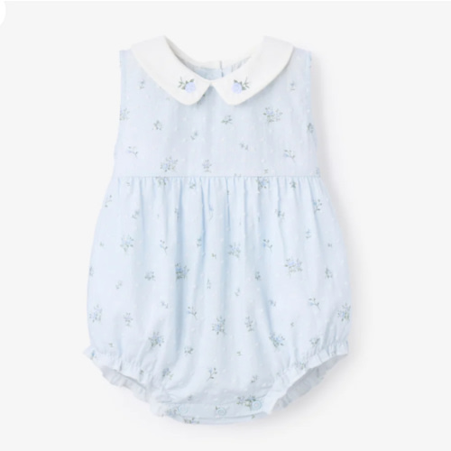 Blue English Rose Embroidered Collar Bubble – Elegant Baby