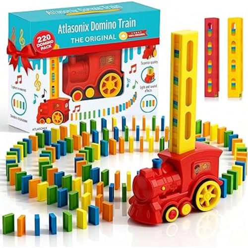 Atlasonix Domino Train - Domino Train for Kids, Train Toys for Toddlers 3-5, Kids Dominos Set 300/220/160 Pcs, Automatic Set, Montessori Educational, Toys for Autistic Kid Ages 3-5