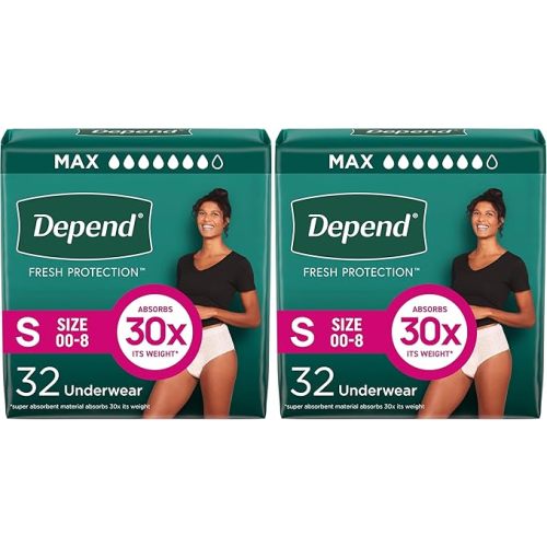 Depend Fresh Protection Adult Incontinence Underwear for Women (Formerly Depend Fit-Flex), Disposable, Maximum, Small, Blush, 32 Count, Packaging May Vary (Pack of 2)