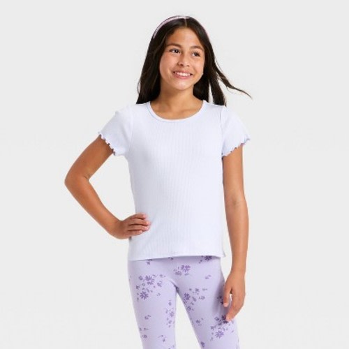 Girls' Short Sleeve Ribbed T-Shirt - Cat & Jack™ Pale Lavender S