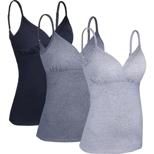 SUIEK Cotton Maternity Nursing Tank Tops Breastfeeding Cami Sleep Shirt