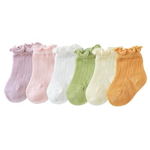 CHUNG Baby Toddler Girls Princess Cotton Frilly Socks Lace Ruffle Pack of 4/5/6 Thin Mesh Summer for Dress