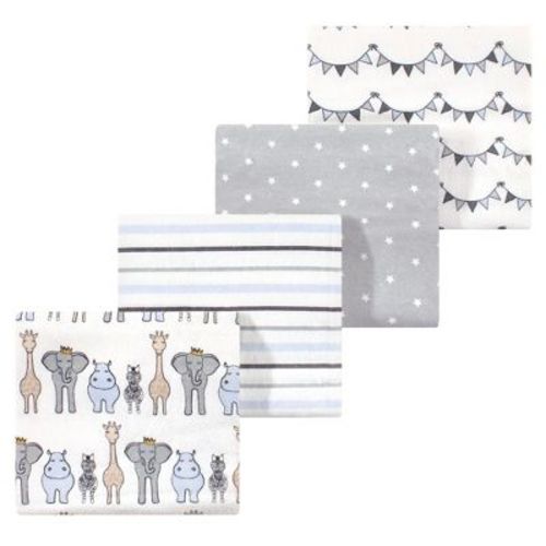 Luvable Friends Hudson Baby Flannel Receiving Blankets 4pk, Royal Safari Wildlife