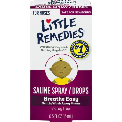 Little Remedies Saline Spray and Dropper | 0.5 oz | Pack of 1 | For Noses to Breathe Easily | Gently Wash Away Mucus | Newborn Safe