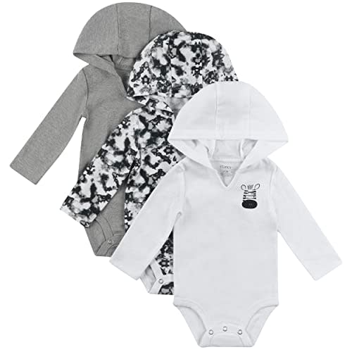 Hanes Baby Long Sleeve Bodysuit, Ultimate Bodysuit Hoodie Boys & Girls, 3-pack