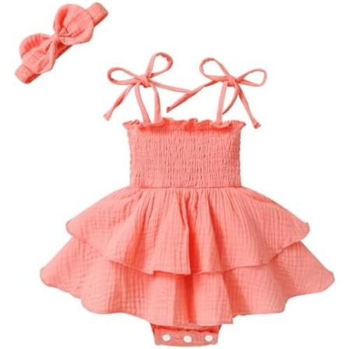 YOUNGER TREE Baby Girl Clothes Infant Summer Romper Dress Sleeveless Bodysuit Jumpsuit with Headband Toddler Outfits