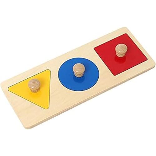 Adena Montessori Colorful Multiple Shape Puzzles Toys for 6-12 Months 1 Year Old Toddler Babies First Shapes Geometric Jumbo Knob Wooden Puzzle Color Sorter (3 Pieces)