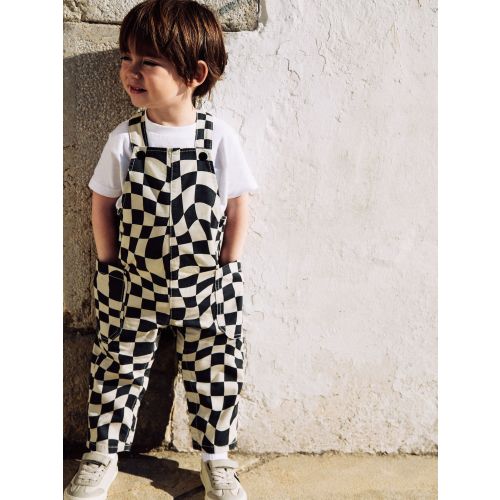 Black/Ecru Checkerboard Dungarees (3mths-7yrs)