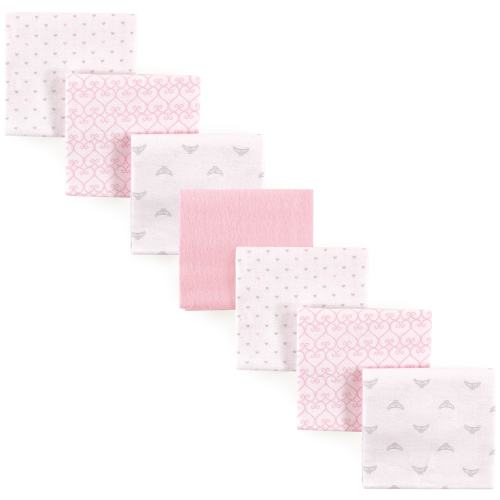 Luvable Friends Baby Girl Cotton Flannel Receiving Blankets, Tiara 7-Pack, One Size - Tiara 7-Pack - One Size