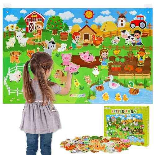 Dr.Rapeti Farm Animals Felt Story Board Set 41PCS Preschool Farmhouse Barnyard Theme Busy Board Story Set Storytelling Early Learning Interactive Play Kit Wall Hanging for Toddlers Kids Children 4+