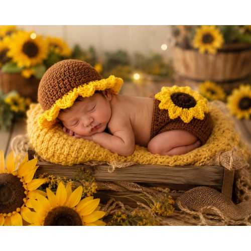 Crocheted Baby Sunflower Outfit, Baby Sunflower Hat, Newborn Photography, Infant Halloween, Baby Shower Gift, MADE TO ORDER