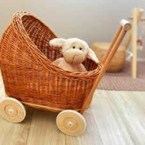 Pram for dolls made of beech wood and wicker in Natural color Wicker baby stroller, Christmas gift for girl