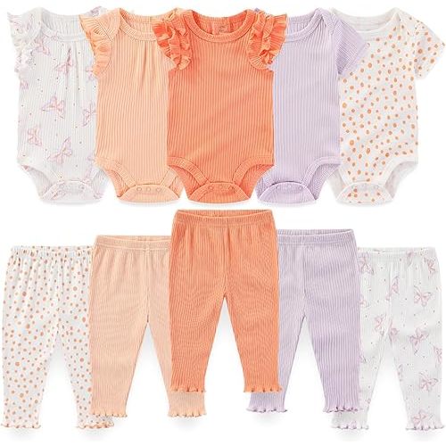 Baby Boy Girl 10 Piece Combined Type Clothing Set Cotton Baby Bodysuits and Pants Set Home Outdoor Infant Clothes