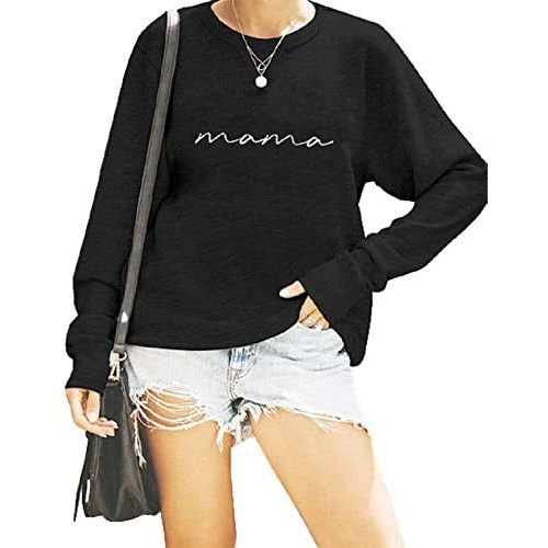 ASTANFY Womens Crewneck Sweatshirt Mama Letter Print Long Sleeve Loose Fashion Pullover Top