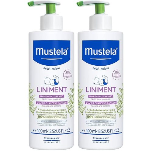 Mustela Liniment - No-Rinse Baby Cleanser for Diaper Change - with Extra Virgin Olive Oil - Fragrance-Free - 13.52 fl. Oz
