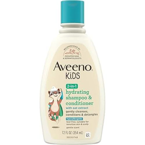 Aveeno Kids 2-in-1 Hydrating Shampoo & Conditioner, Gently Cleanses, Conditions & Detangles Kids Hair, Formulated With Oat Extract, For Sensitive Skin & Scalp, Hypoallergenic, 12 fl. oz