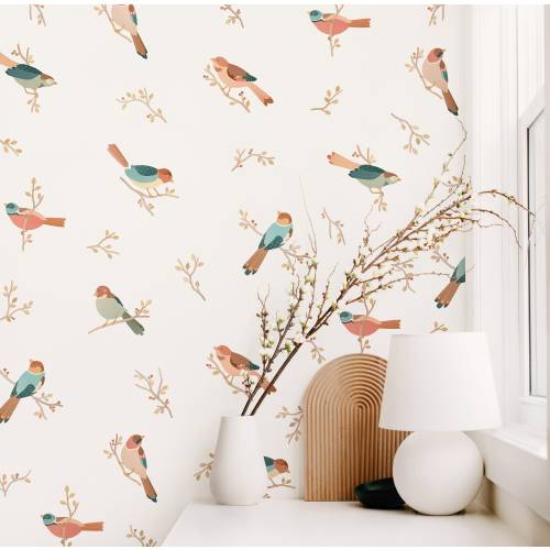 Bird Wall Decals - Floral Nursery Decor, Watercolor Branch Wall Art, Kids Room Wall Decal, Reusable and Removable Wall Stickers