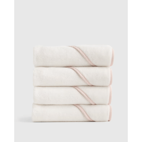 Organic Turkish Cotton Baby Hooded Towel Set 4-Pack in Soft Pink