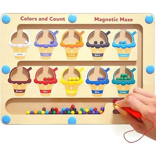 Magnetic Color and Number Maze - Toddler Toys for 3 4 5 Year Old, Wooden Color Matching & Counting Puzzle Board-Toddler Fine Motor Skills Learning Toys Holiday & Birthday Gifts for Kids