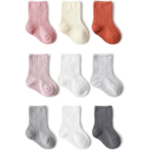 Toddler Socks Unisex Baby Baby Crew Cotton Cuff Socks for Infant Girls Stocking Stuffer for Kids 0-36 Months
