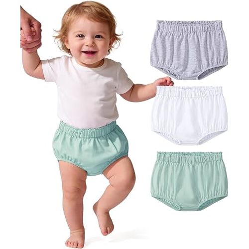 3 Pack Baby Bloomers for Girls Boys Diaper Covers Shorts Elastic Soft Clothes Size 6-24 Months