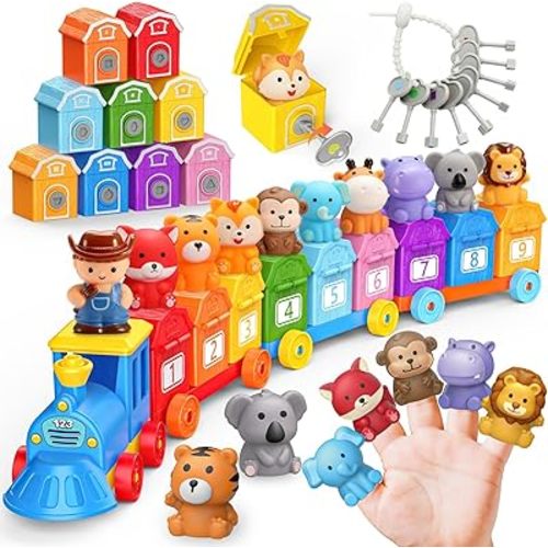 Toddler Montessori Learning Toys for 2 3 4 5 Year Old Boys, Kids Dinosaur Train Matching Toys with Locks & Keys | Counting & Sorting Trains Set, Preschool Toy Boy Girls Birthday Gifts Ages 2-4 3-5