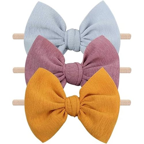 YanJie Baby Girls Nylon Headbands Newborn Bows Handmade Hair Bows Hairbands Hair Accessories for Newborn Infant Toddlers Kids(Gold Blue Dusty Rose)