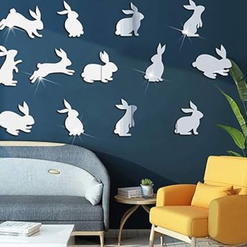 Amazon.com: 2 Sets Bunny Mirror Wall Stickers Easter Art Decal Sliver & Black Wall Art Decor : Baby
