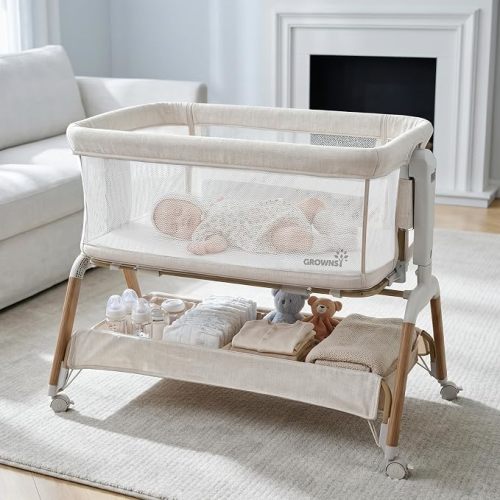 GROWNSY 5-in-1 Baby Bassinet Bedside Sleeper with Gentle Manual Rocking
