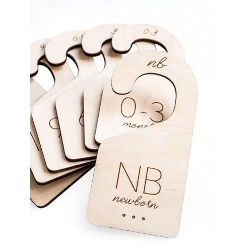 Baby Clothes Organizer – Baby Clothes Dividers for Closet – Wood Size Dividers for Newborn to 24 Months, Nursery Organizer, Large 1in Letter Size (Set of 7)