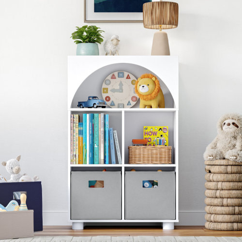 RiverRidge Home Kids Curve Appeal 23 In. 4 Cubby Bookcase With 2Pc Bins | Wayfair