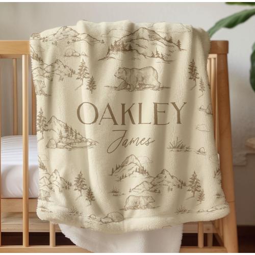 Woodland Baby Blanket Boy Mountain Baby Shower Gift Personalized Baby Name Blanket Woodland Bear Theme Nursery Mountain Nursery Decor Custom