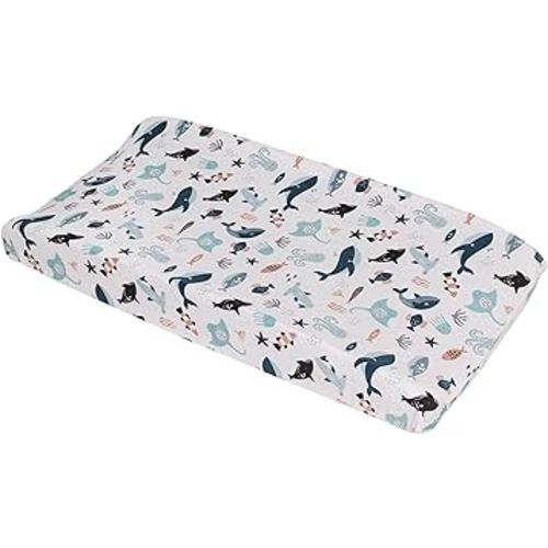 NoJo Explore Dream Discover Light Blue, Navy, Gray, and Coral Super Soft Contoured Changing Pad Cover