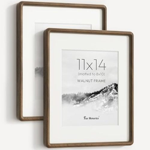 11x14 Picture Frame, Solid Walnut Wood 11x14 Frame with HD Tempered Glass, USA-Sourced Hard Wood 11 by 14 Photo Frame for Wall Display, 11"x14" Picture Frame Matted to 8x10, Natural Walnut Color, 2 Pack