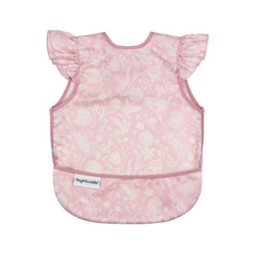 Tiny Twinkle Mess-Proof and Waterproof Baby Bib/Apron with Ruffled Shoulder, Machine Washable and BPA-Free (Toile, Small 6-24 Months)