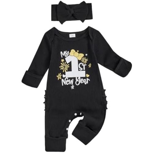 My First New Years Baby Girl Outfit New Year Long Sleeve Romper Jumpsuit Newborn Girl Outfits Clothes