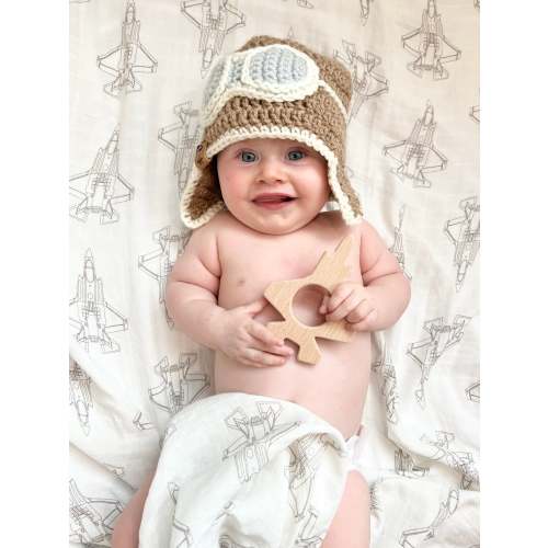 F-35A Blueprint Fighter Jet Muslin Swaddle/Blanket in TAUPE GREY