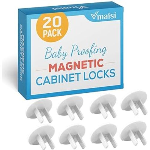 Vmaisi 60 Pack - Baby Proofing Magnetic Cabinet Locks 20 Locks & 2 Keys Bundle with 38 Pack Baby Proofing Outlet Covers