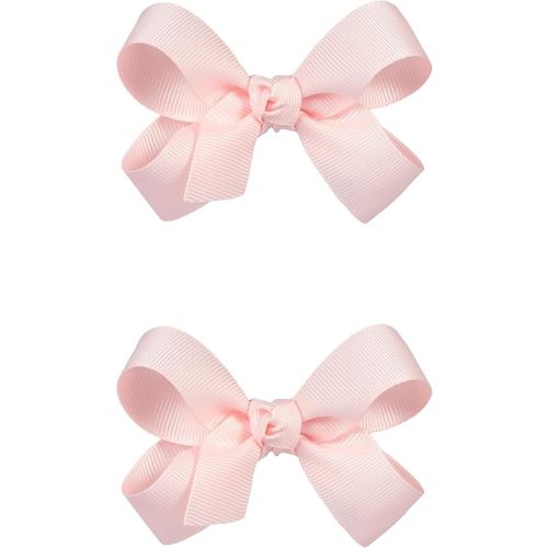 HAIRBOWS Girls' and Toddler Grosgrain Hair Bow Two Pack with Knot Wrap Center on a Hair Clip, size Mini 5 Inch Bows, 3 Inch Bows, Light Pink