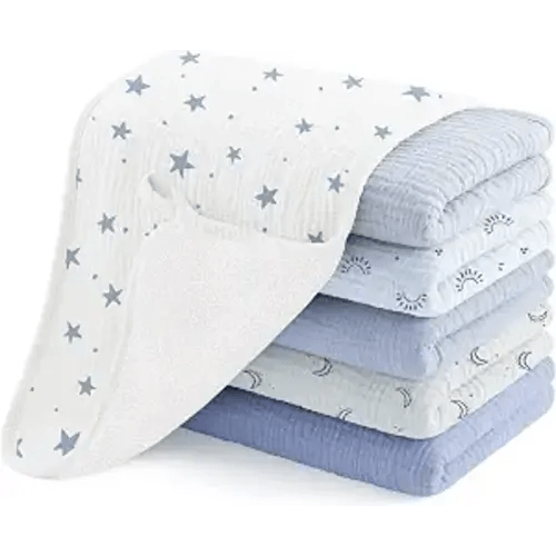 Susurration Muslin Burp Cloths, Soft Baby Burping Cloths for Unisex Boys and Girls, Newborn Essentials Large Extra Absorbent Washcloths, 20x10in, 6 Pack