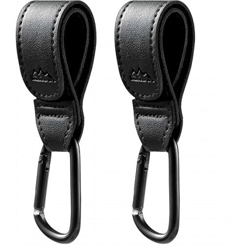 Baby Stroller Hooks Bag Hooks for Hanging Diaper Bags Multipurpose Hooks for Grocery Shopping Bags Premium Vegan Leather Pram Straps 2 Pcs (Black)