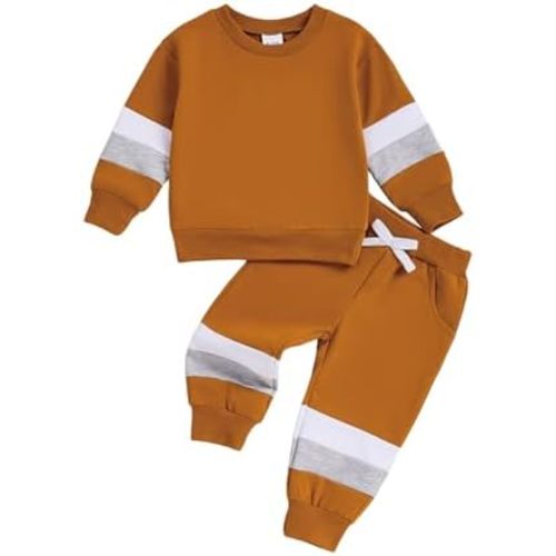 Baby Boy Clothes Color Block Sweatshirt Pullover Tops Jogger Pants 2PCS Set 12 18 Months Toddler Boy Winter Fall Outfits